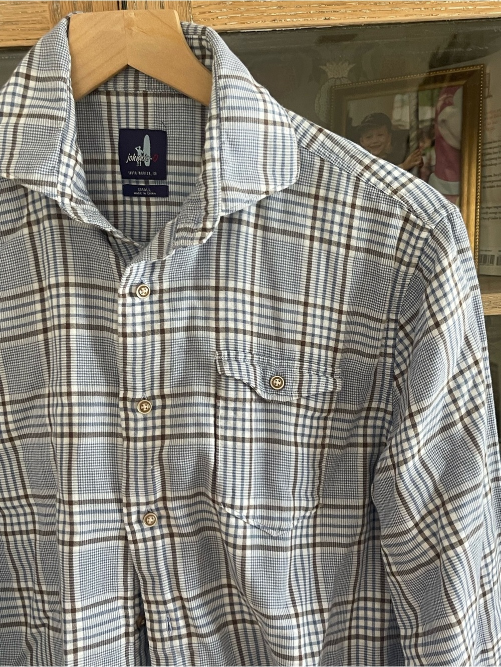 johnnie-O Light Blue and Brown Plaid Button-Down Shirt